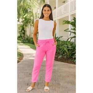 Lilly Pulitzer Taron Mid Rise Linen Pants Pink Isle Sz Small Lightweight Resort